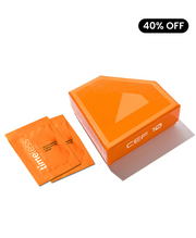 10% vitamin c + e ferulic acid serum pouches gently brighten, defend & smooth with 40% discount badge on a white background