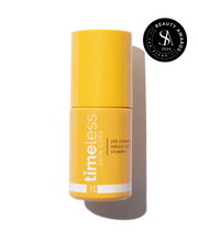 Timeless 20% Vitamin C + E Ferulic Acid Serum bottle on a white background with a 2024 beauty award badge.