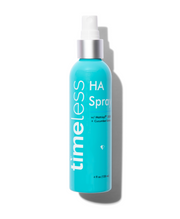 Timeless HA Spray hydrating facial mist bottle on a white background.