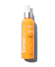 Timeless HA-C Spray with Matrixyl® 3000 and Orange Extract in an orange bottle on a white background.